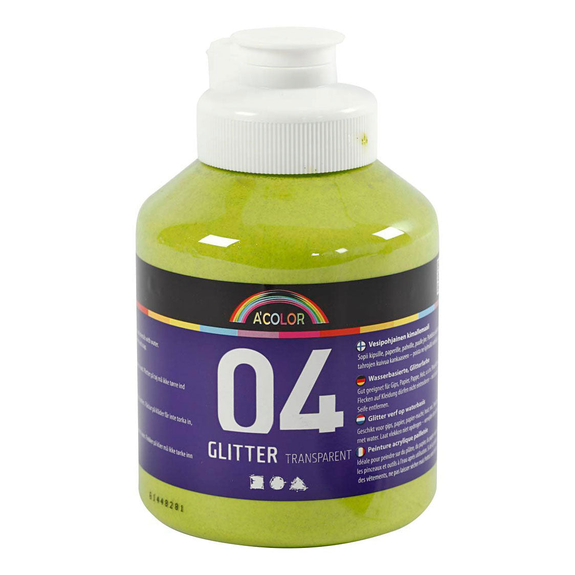 Creative Company Acrilic Paint Glitter for Children Lime Groen, 500 ml