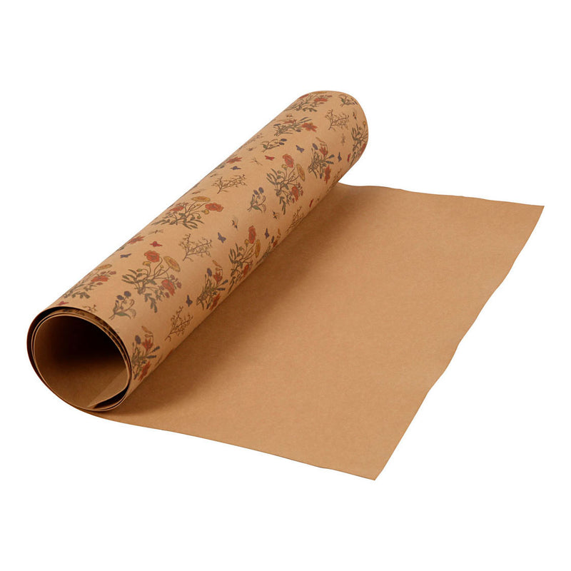 Creativ Company Faux Leather Paper marrón con estampado floral, 1m