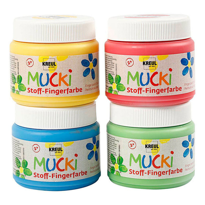 Creative Company Muck Finger Paint Blue Green Red Yellow, 4x150ml