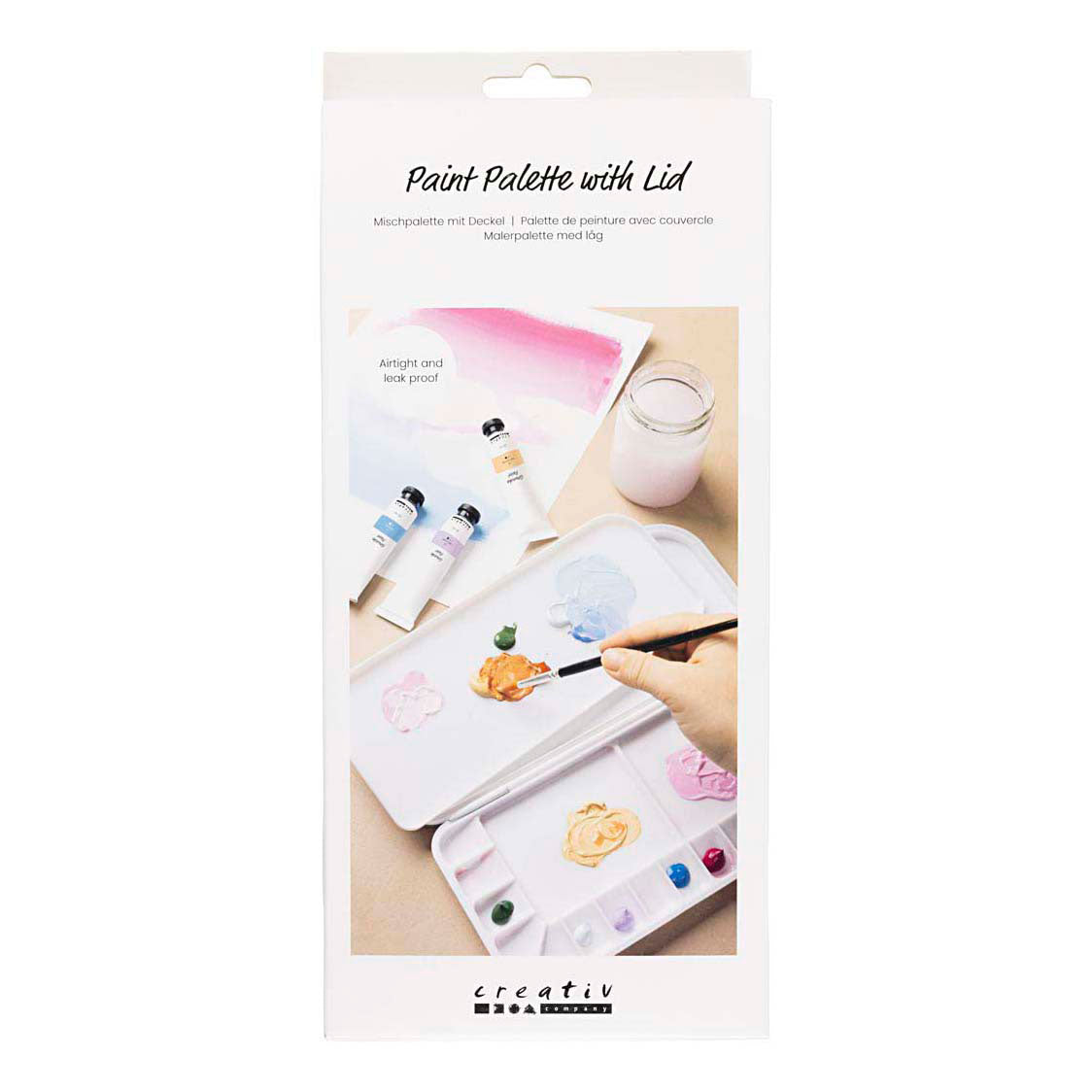 Paleta de pintura Creativ Company con tapa, dimensiones 27x12,7x2,3 cm, plateado, blanco, 1 pieza