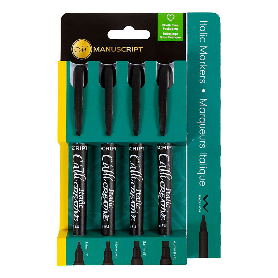 Marcatori calligrafici, spessore della linea 1.4+2,5+3,6+4,8 mm, nero, 4 pezzo 1 scatola