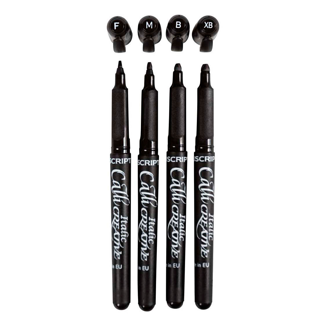 Marcatori calligrafici, spessore della linea 1.4+2,5+3,6+4,8 mm, nero, 4 pezzo 1 scatola