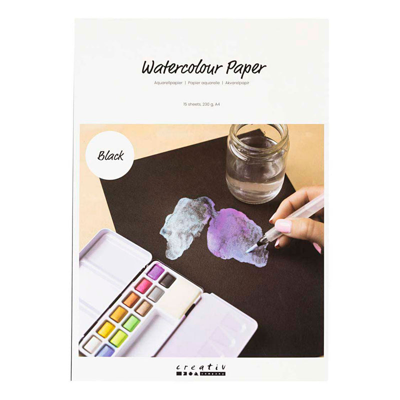 Carta per acquerello Creative Company, A4, foglio 210x297 mm, 230 gr, nero, 15 fogli 1 scatola