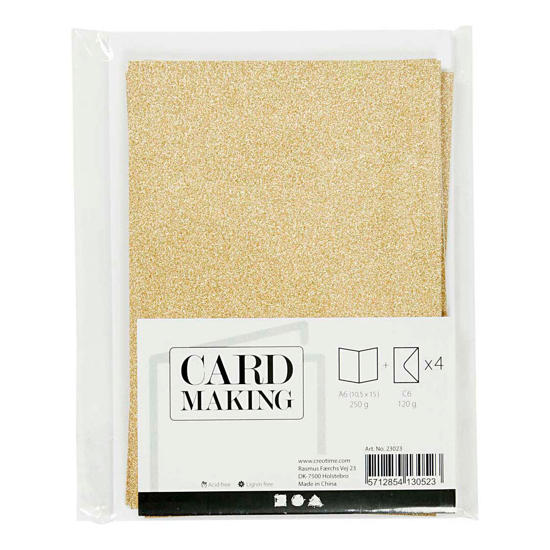 Biglietti e buste aziendali Creativ, formato biglietto 10,5x15 cm, formato busta 11,5x16,5 cm, glitter, 120+250 gr, oro, 4 set 1 scatola