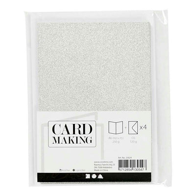 Biglietti e buste aziendali Creativ, formato biglietto 10,5x15 cm, formato busta 11,5x16,5 cm, glitter, 120+250 gr, argento, 4 set 1 scatola