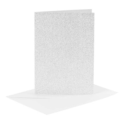 Biglietti e buste aziendali Creativ, formato biglietto 10,5x15 cm, formato busta 11,5x16,5 cm, glitter, 120+250 gr, argento, 4 set 1 scatola