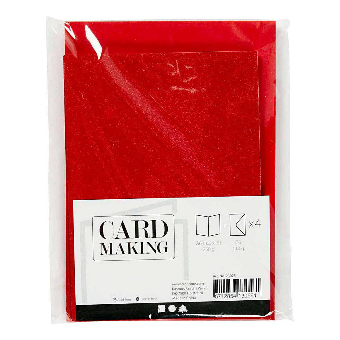 Biglietti e buste aziendali Creativ, formato biglietto 10,5x15 cm, formato busta 11,5x16,5 cm, glitter, 110+250 gr, rosso, 4 set 1 scatola