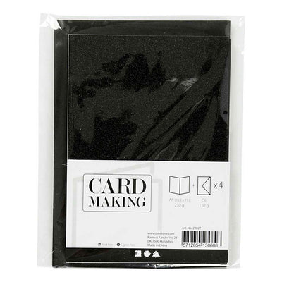 Biglietti e buste aziendali Creativ, formato biglietto 10,5x15 cm, formato busta 11,5x16,5 cm, glitter, 110+250 gr, nero, 4 set 1 scatola