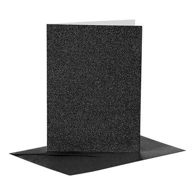 Biglietti e buste aziendali Creativ, formato biglietto 10,5x15 cm, formato busta 11,5x16,5 cm, glitter, 110+250 gr, nero, 4 set 1 scatola