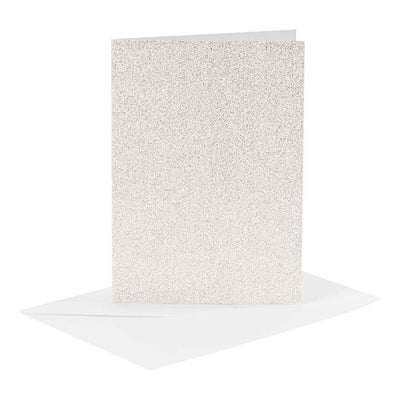 Biglietti e buste aziendali Creativ, formato biglietto 10,5x15 cm, formato busta 11,5x16,5 cm, glitter, 120+250 gr, bianco, 4 set 1 scatola