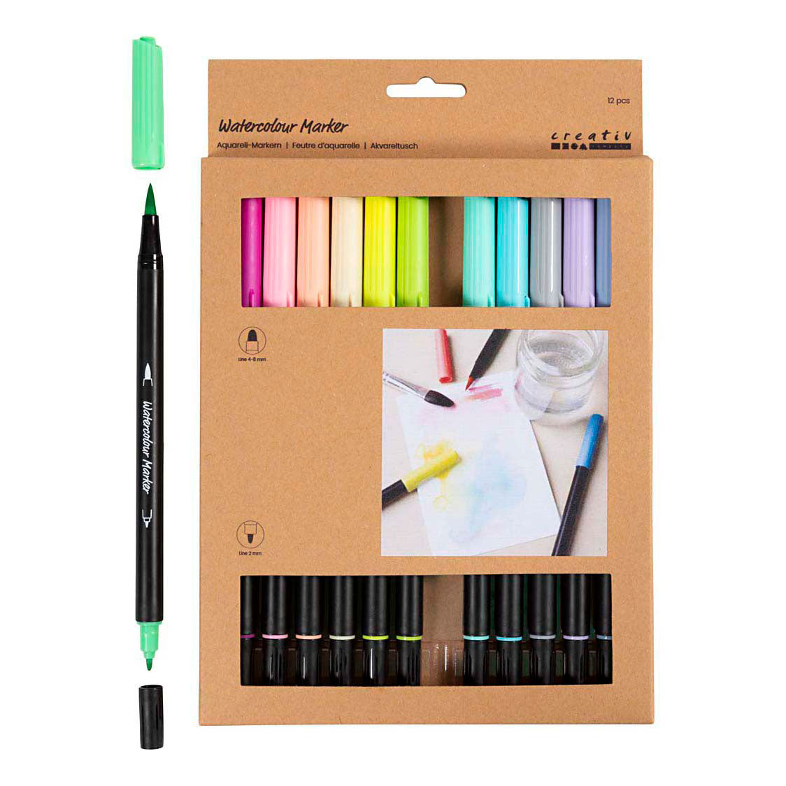 Creativ company dubbelzijdige aquarelmarker - 12 kleuren
