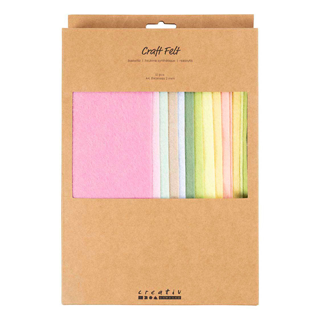 Creativ company hobbyvilt a4 dikte 2mm pastelkleuren - 10st.