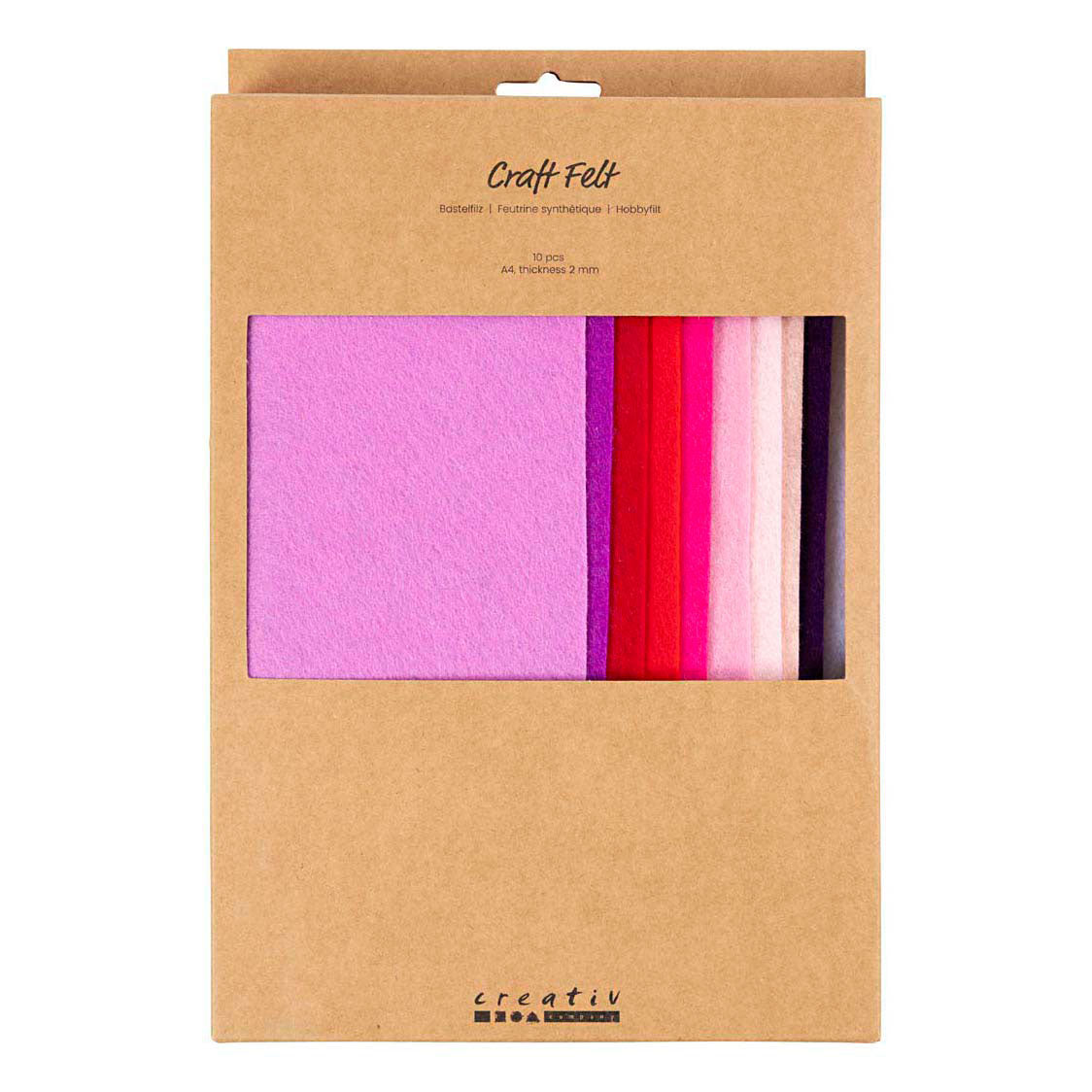 Creativ company hobby fieltro, a4, hoja 210x297 mm, grosor 2 mm, armonía rosa violeta, 10 piezas 1 caja