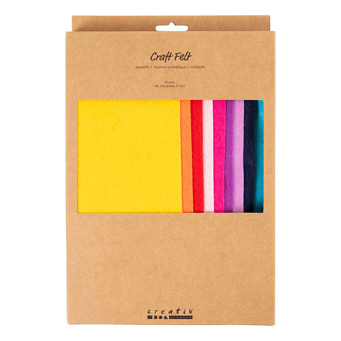 Feltro hobby Creative Company, A4, foglio 210x297 mm, spessore 2 mm, colorato, 10 pezzi 1 scatola
