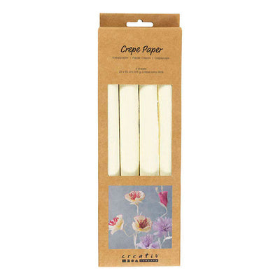 Carta crespata Creativ Company, foglio 25x60 cm, rapporto crespata: 180%, 105 gr, bianco sporco, 4 fogli 1 scatola
