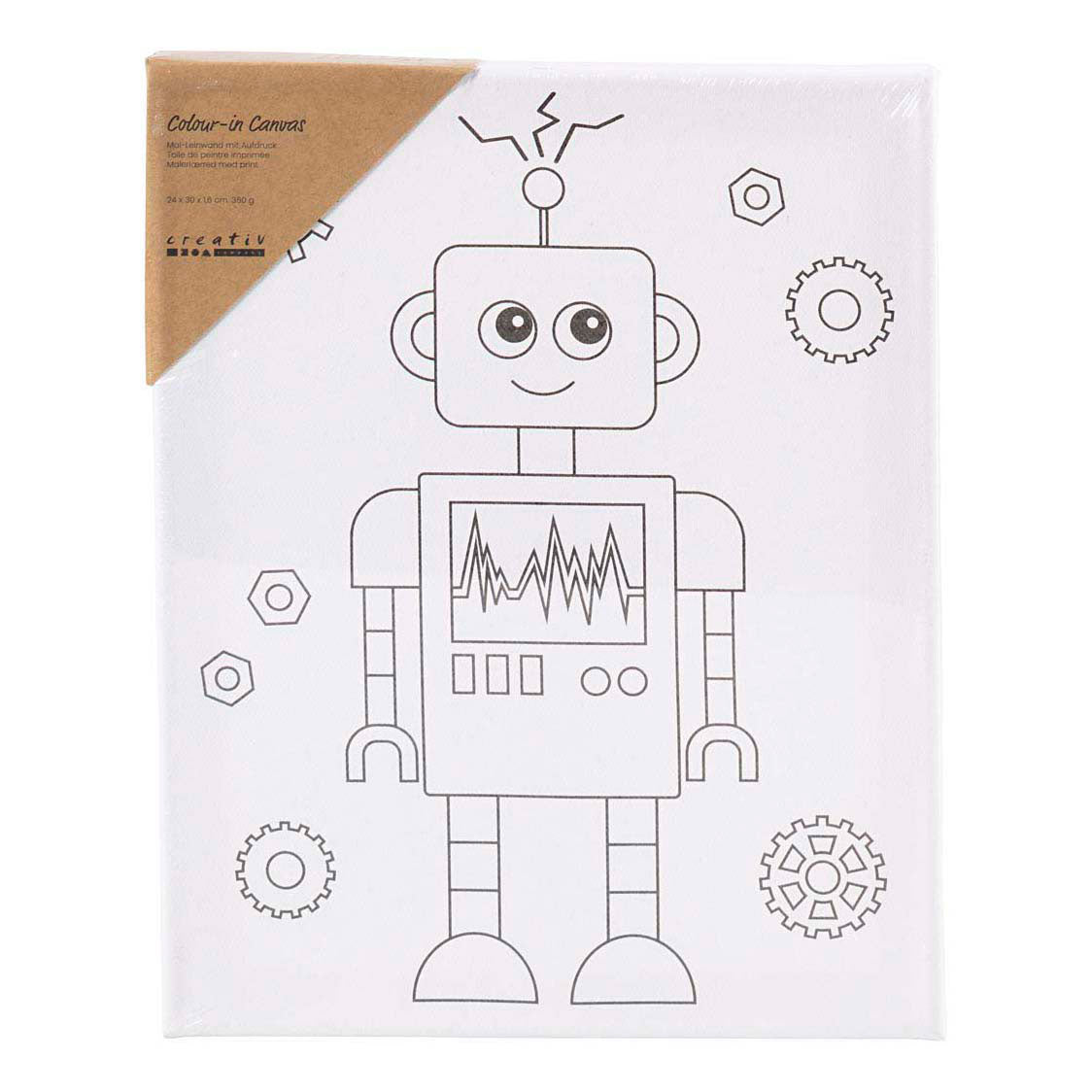 Creativ company lienzo para pintar con impresión, robot, d: 1,6 cm, medidas 24x30 cm, 360 gr, 1 unidad