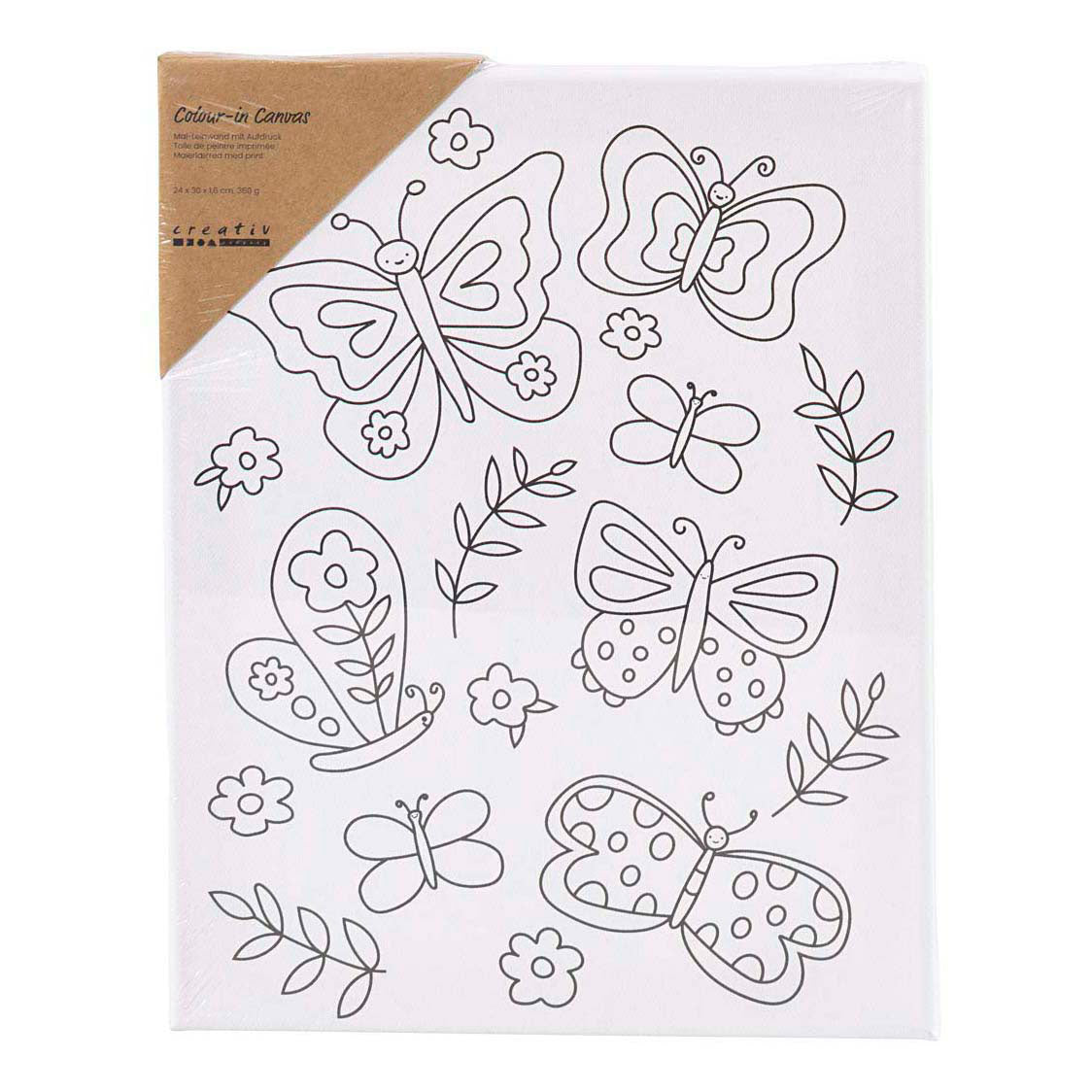 Creativ company lienzo para pintar con estampado, mariposas, dia: 1,6 cm, medidas 24x30 cm, 360 gr, 1 unidad