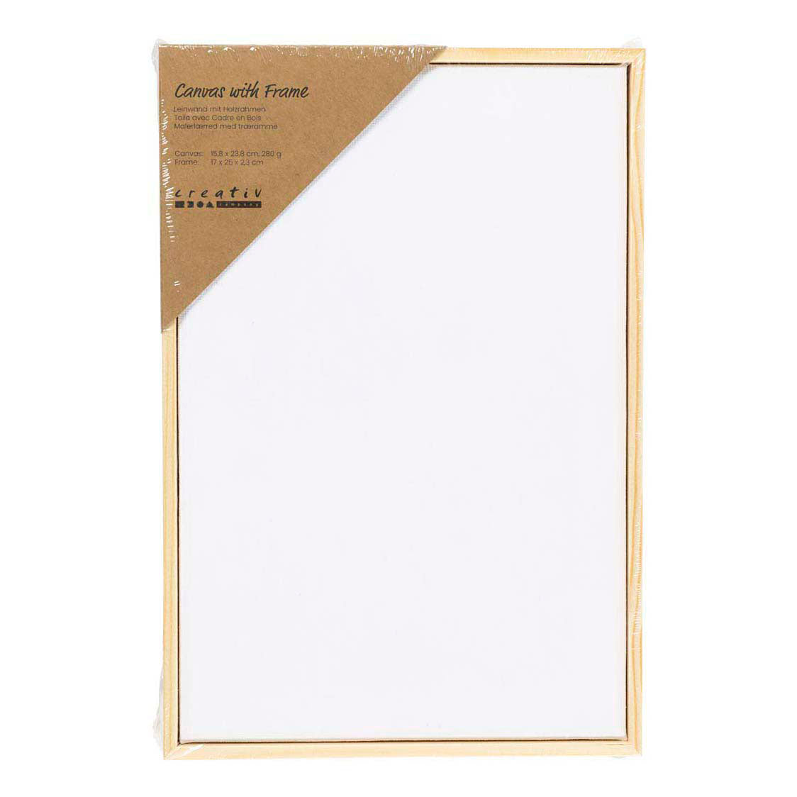 Creativ company lienzo tensado con marco, dimensiones 15,8x23,8 cm, 280 gr, blanco, 1 unidad