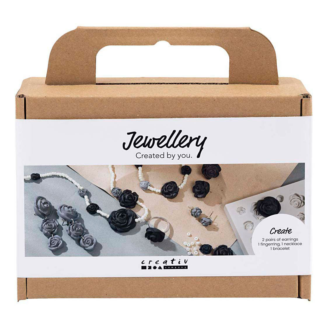 Creativ company mini hobby set de joyería, rosas, negro, blanco y negro, blanco, 1 caja