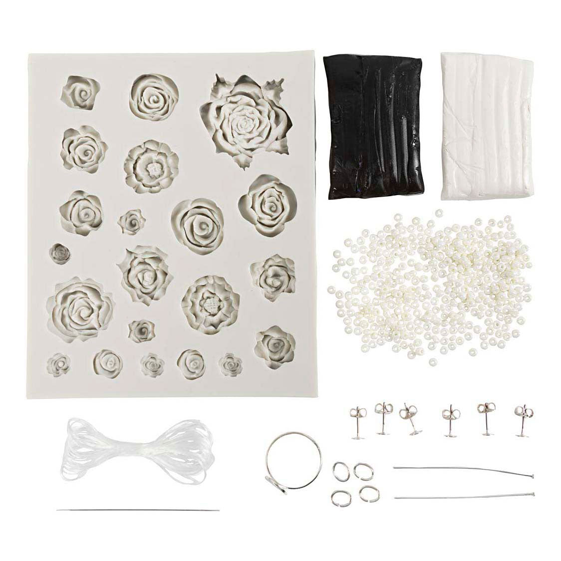 Creativ company mini hobby set de joyería, rosas, negro, blanco y negro, blanco, 1 caja