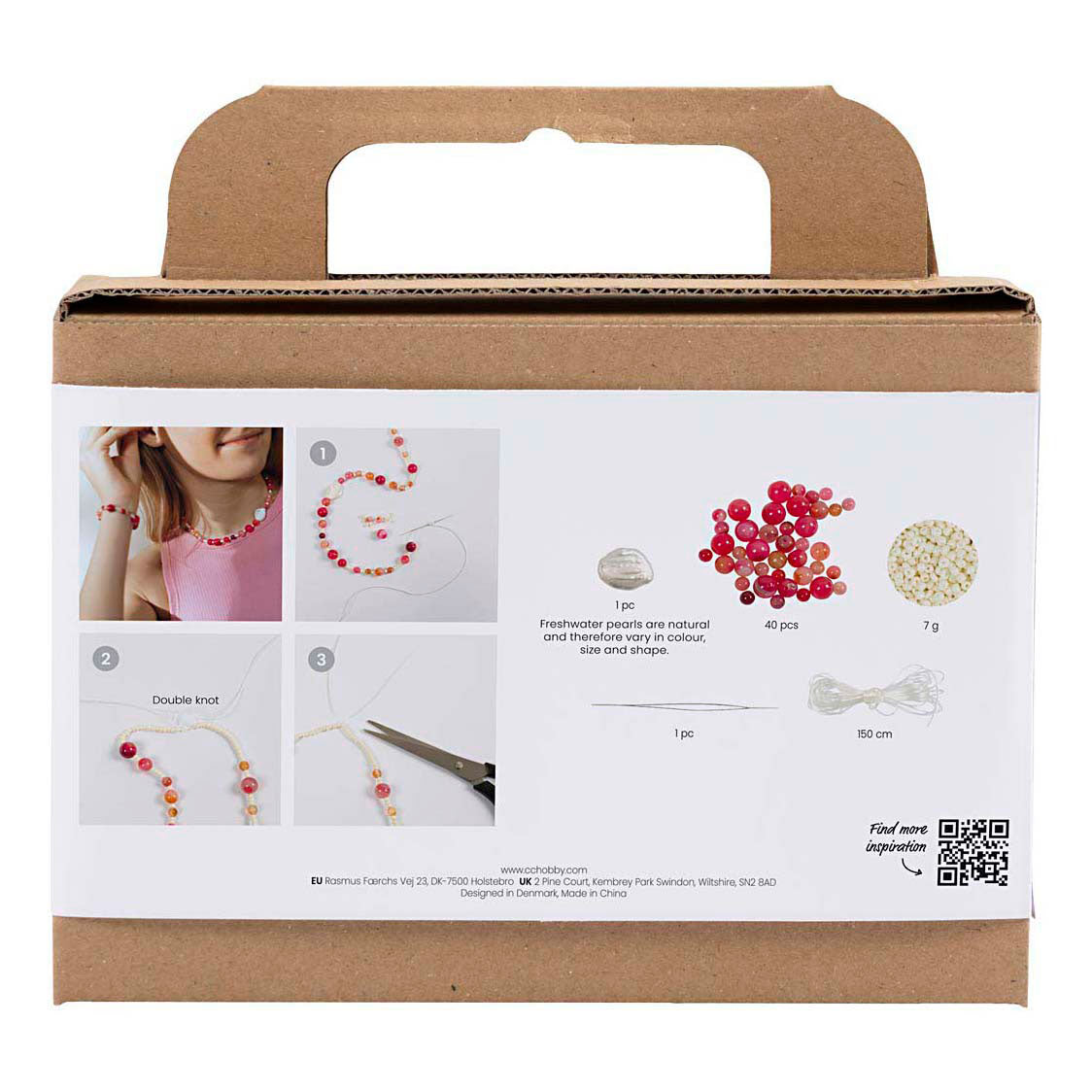 Creativ company mini hobby set de joyería, collar y pulsera, rosa, 1 caja