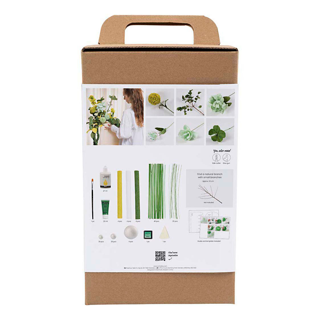 Creativ company maxi hobby set papel crepé, ramo de flores, verde claro, verde oscuro, verde pastel, blanco, 1 caja