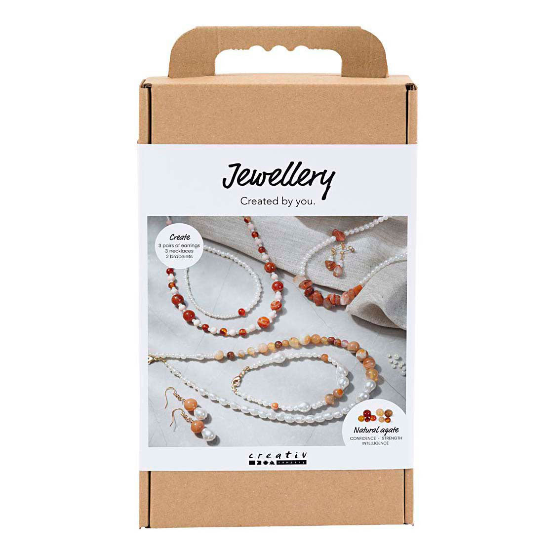 Set di gioielli per hobby della Creativ Company, beige, arancione bruciato, madreperla bianca, 1 scatola
