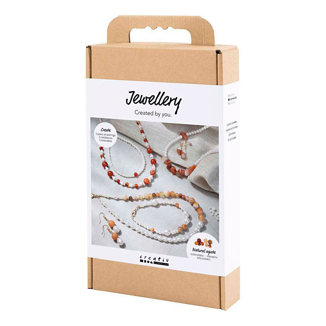 Set di gioielli per hobby della Creativ Company, beige, arancione bruciato, madreperla bianca, 1 scatola