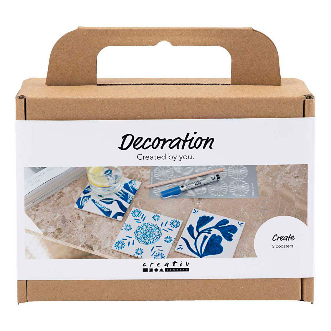 Creativ Company Mini Hobby Set Decoración, Posavasos de Porcelana, Azul, 1 Caja
