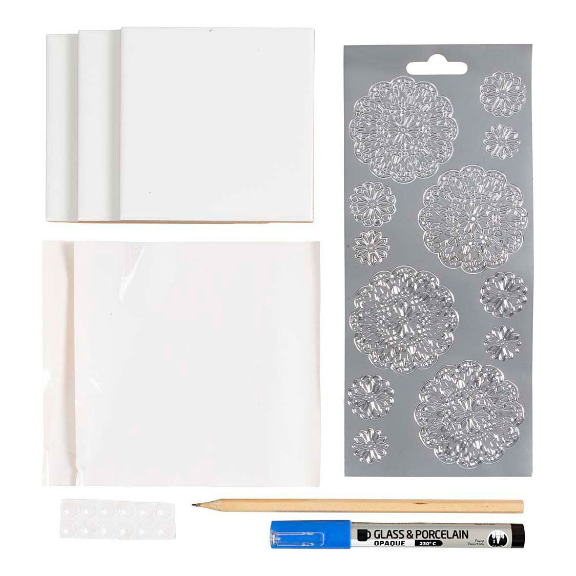 Creativ Company Mini Hobby Set Decoración, Posavasos de Porcelana, Azul, 1 Caja