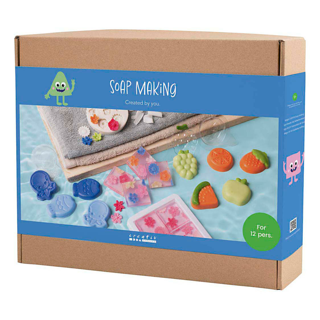 Creativ company grupo para hacer jabón, 2 agujeros, azul, verde, naranja, rosa, 1 caja