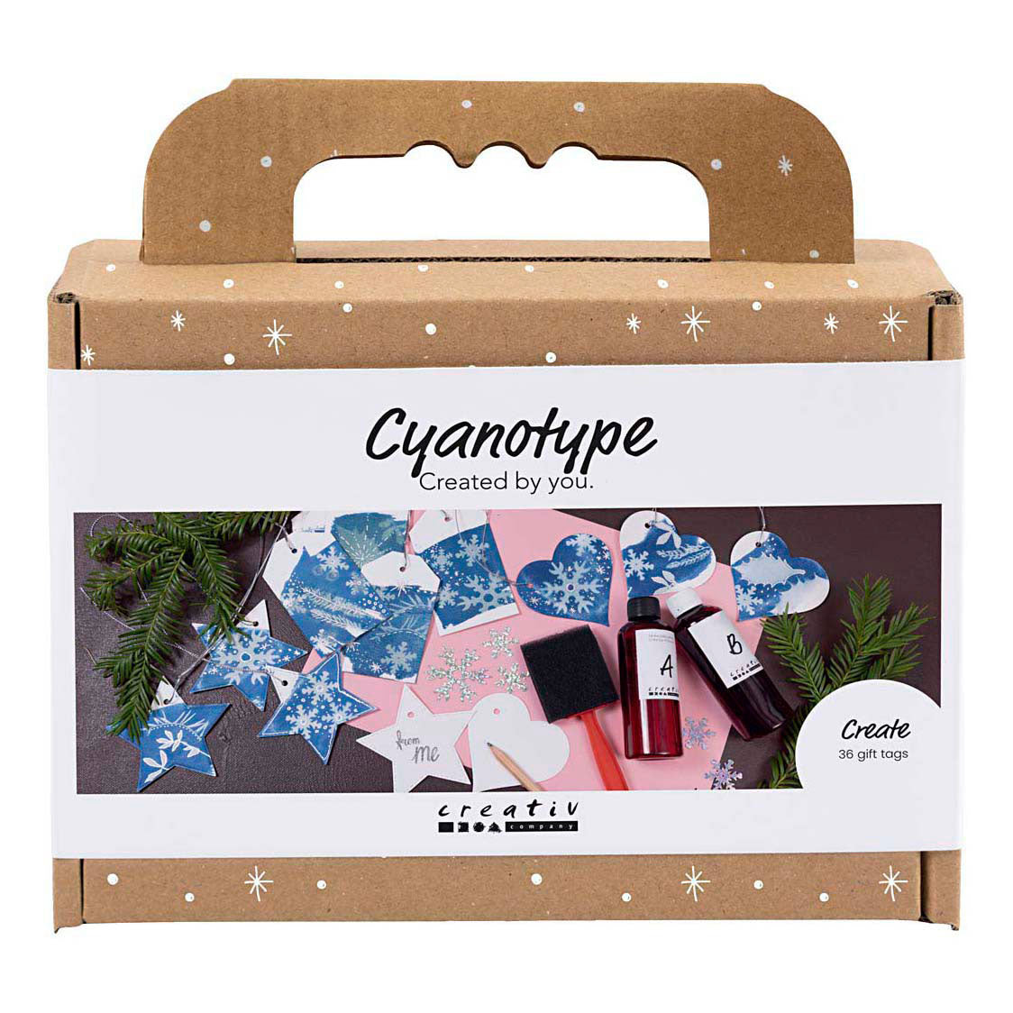 Mini set hobby Creativ Company, cianotipia, etichette regalo, blu, argento, 1 scatola