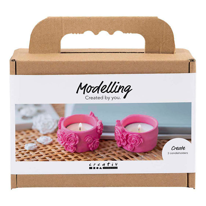 Creativ Company Mini Hobby Set Modelismo, Portavelas, Rosa, 1 Caja