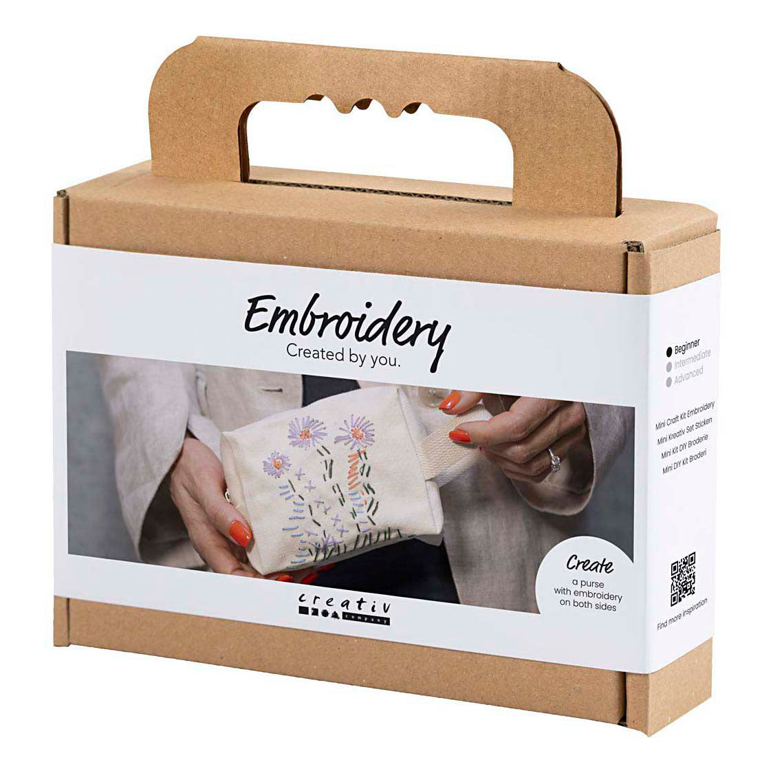 Mini set hobby per ricamo Creativ Company, borsa per trucchi, crema, 1 scatola