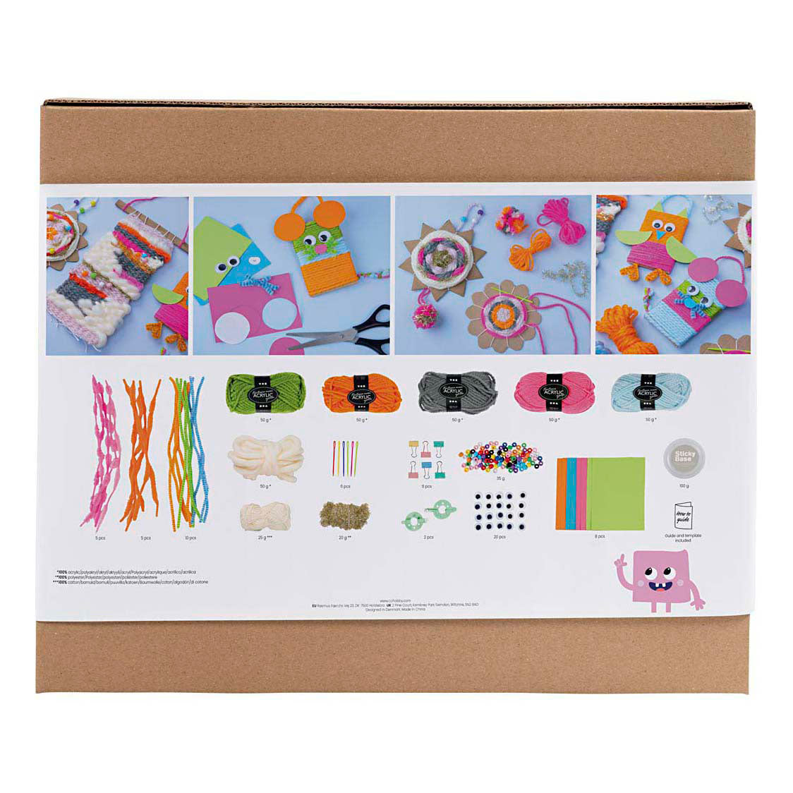 Set gruppo tessitura Creativ Company, supporti da parete, grucce, gufi, topo, vari colori, 1 scatola