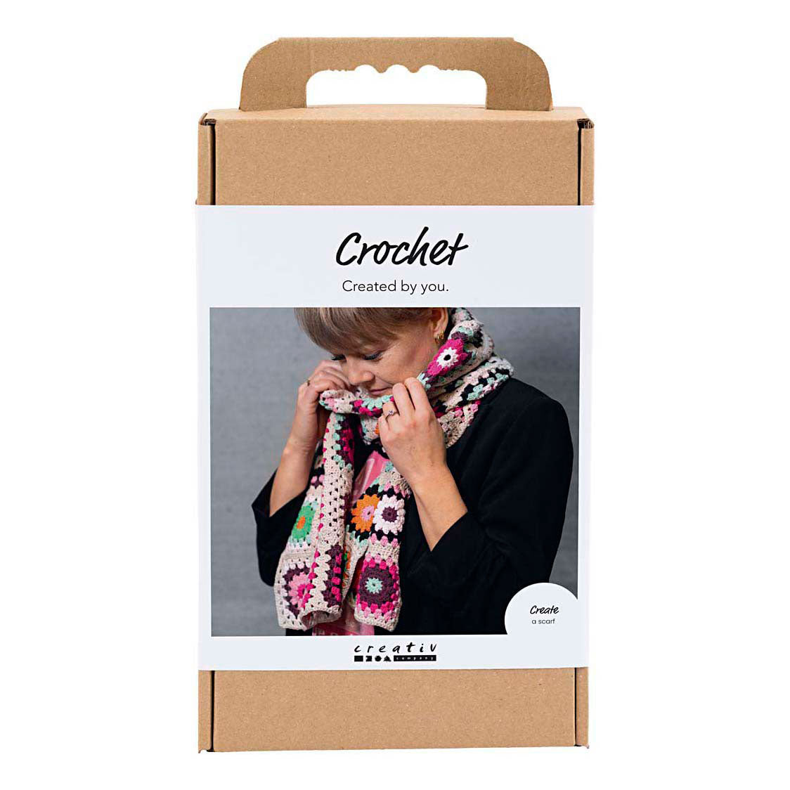 Set hobby all'uncinetto Creativ Company, sciarpa, crema, colori caldi, 1 scatola