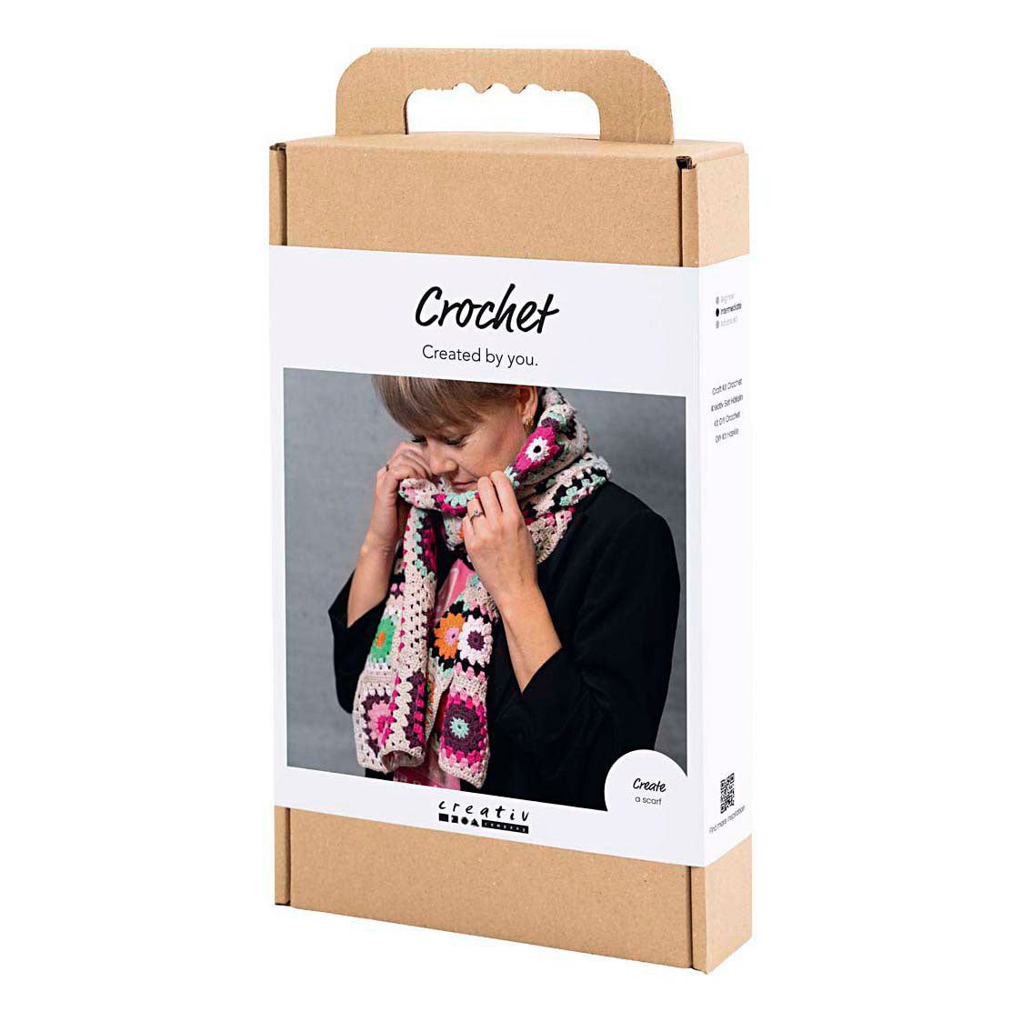 Set hobby all'uncinetto Creativ Company, sciarpa, crema, colori caldi, 1 scatola