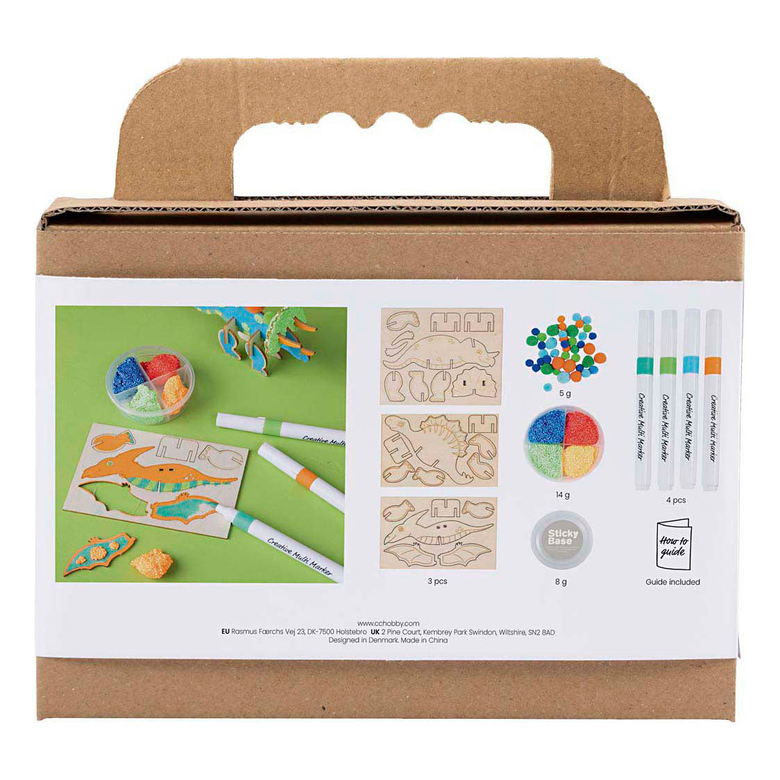 Creativ company mini set de decoración para hobby, dinosaurio, rojo, azul, verde, naranja, 1 caja
