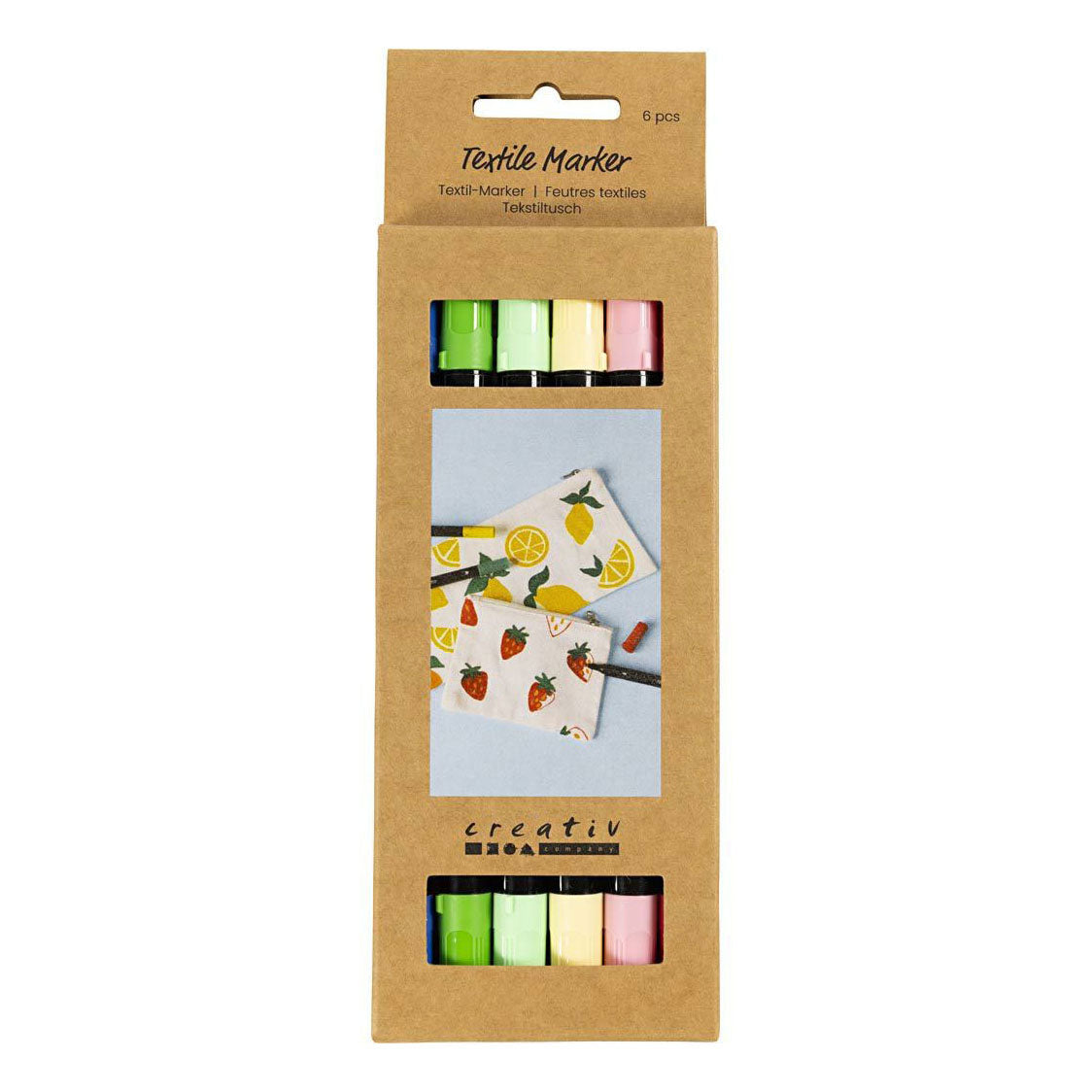 Pennarelli tessili Creative Company, larghezza tratto 2,3 + 3,6, vari colori, 6 pezzi, 1 scatola