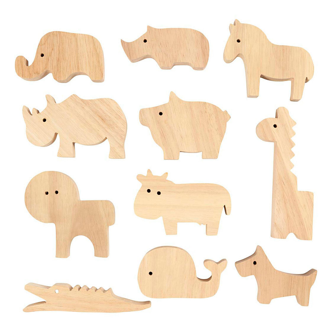 Creativ company animales de madera, granja y safari, h: 3-14,5 cm, grosor 2 cm, 44 piezas 1 caja