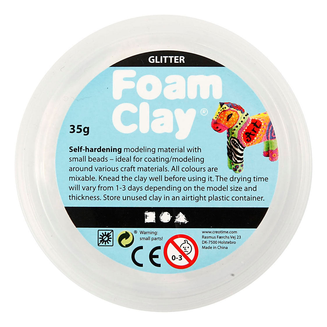Foam clay ®, glitter, bianco, 35 gr 1 scatola