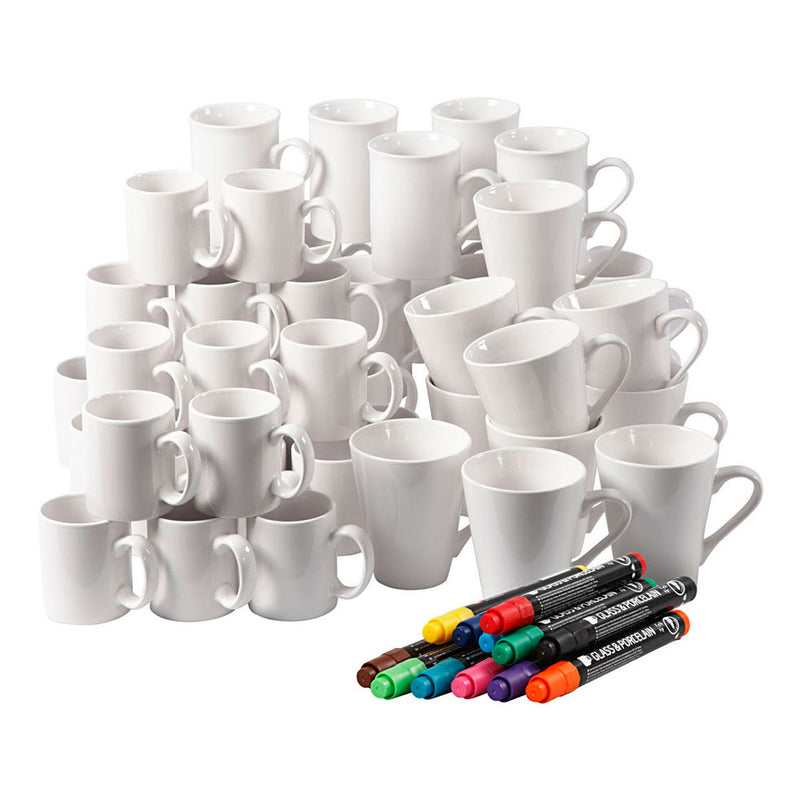 Gruppo di tazze da pittura, h: 7-10 cm, bianco, 1 set