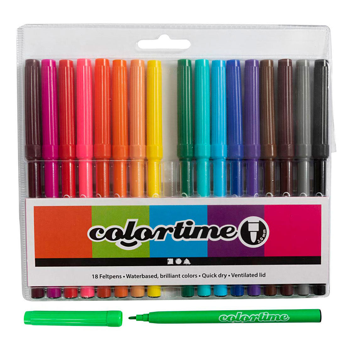 Pennarelli Colortime, spessore tratto 2 mm, vari colori, 18 pezzi, 1 scatola