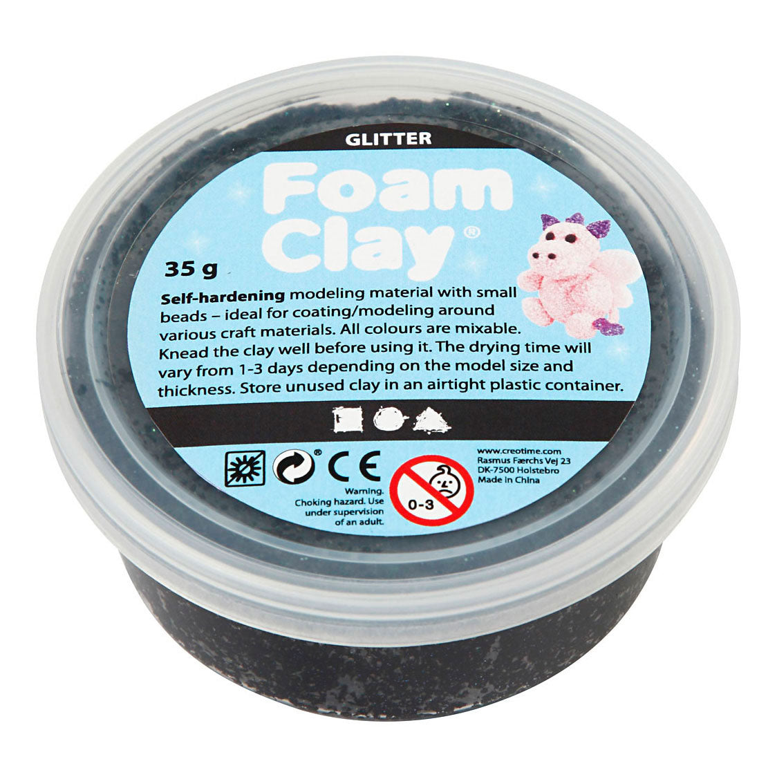 Foam clay ®, black glitter, 35 gr 1 box