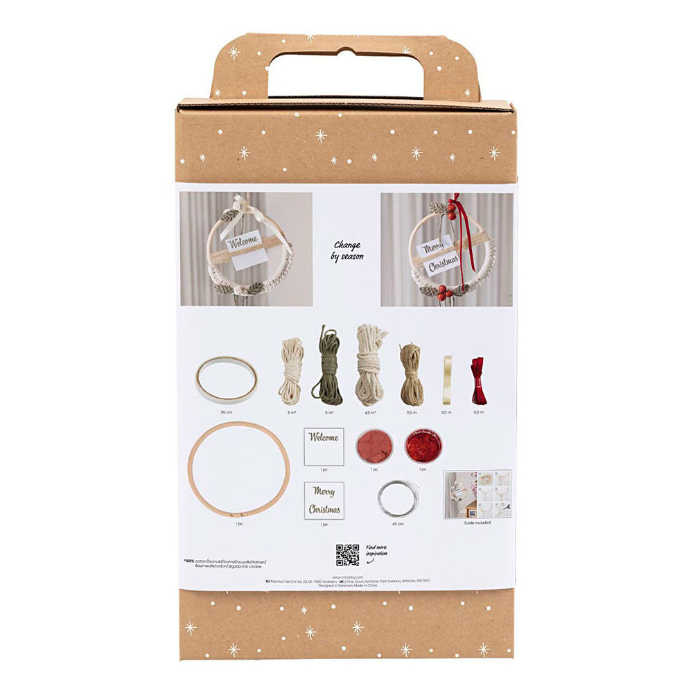 Set hobby Creativ Company macramè, ghirlanda natalizia, verde muschio, rosso Natale, bianco sporco, 1 scatola