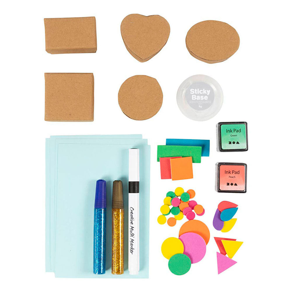 Set hobby Creativ Company stampa in schiuma, scatole e cartoline decorate, beige, verde medio, menta, rosso brillante, 1 scatola