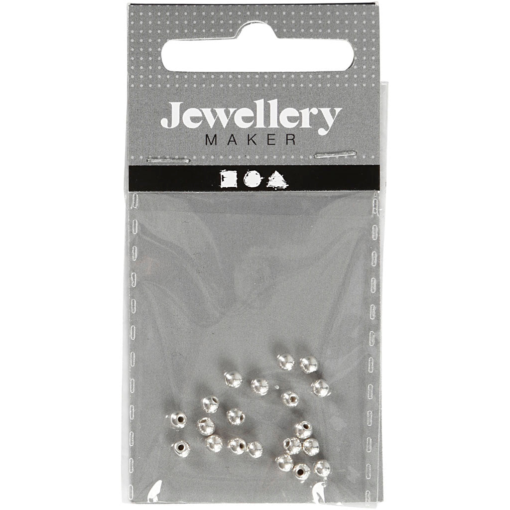 Creativ company end beads for memory wire, d 3 mm, hole size 1 mm, silver plated, 20 pieces 1 box