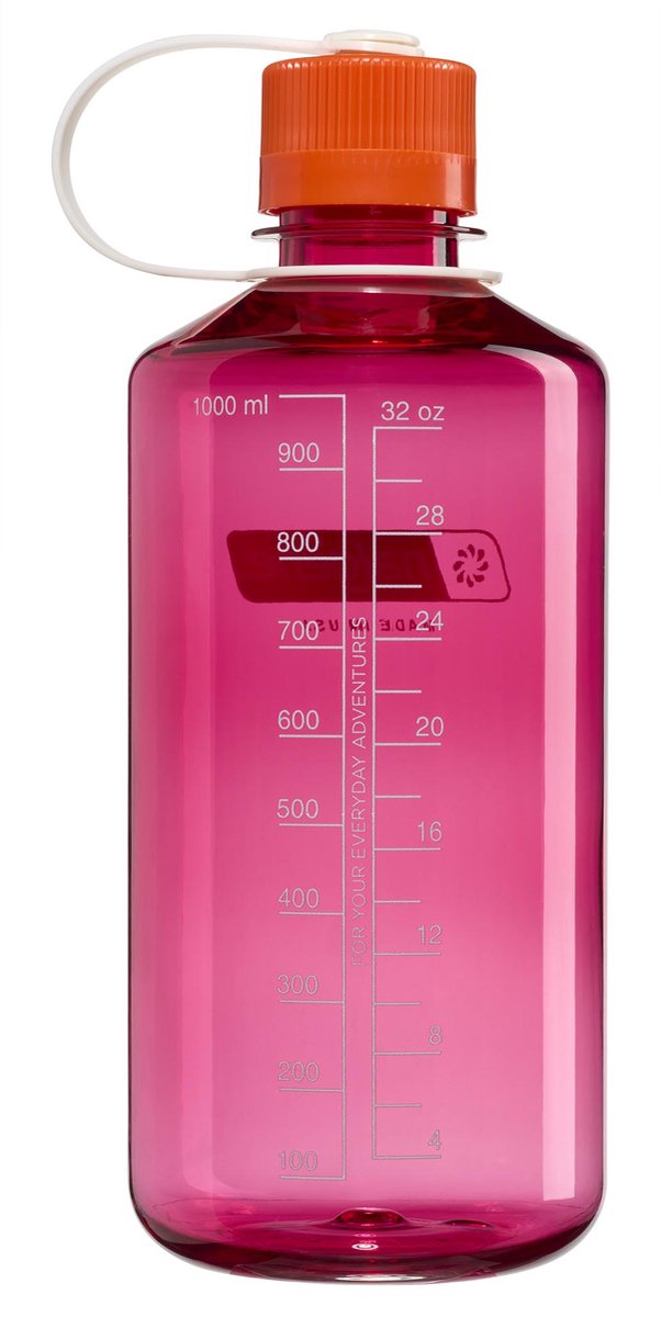 Nalgene - botella de boca estrecha - botella para beber - botella de agua - 1000 ml - sin bpa - sostenido - púrpura fucsia con llama nuevo