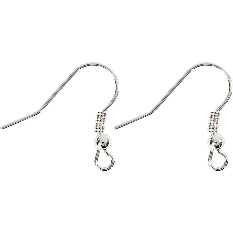 Ganci per orecchini Creative Company, l: 18 mm, argento, 10 pezzi 1 scatola