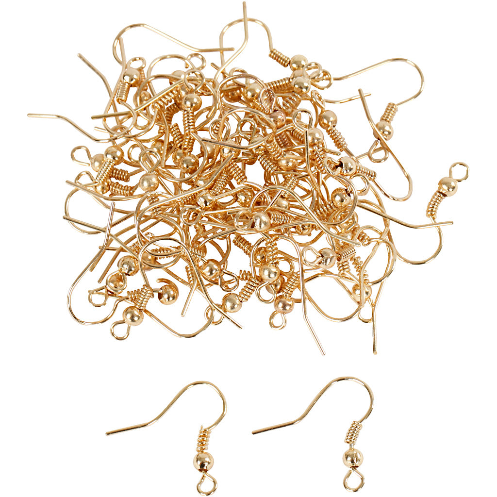Ganchos para pendientes Creativ company, l: 18 mm, chapado en oro, 100 piezas 1 caja